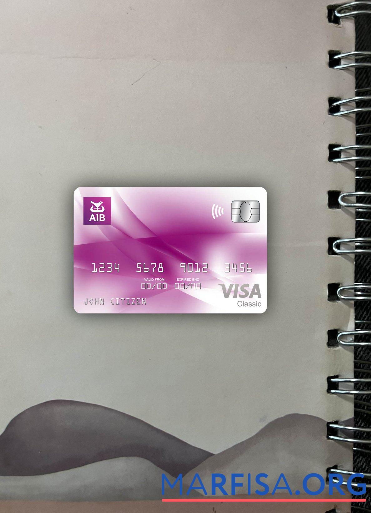Blank Ireland AIB bank visa classic card photolook front download for verification